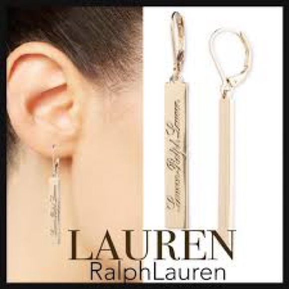 NWT Ralph Lauren Gold-Tone Script Logo Linear
gold bar style,statement earrings - Picture 2 of 6